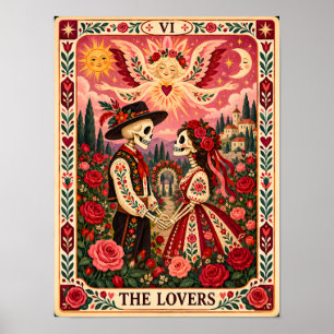 Die Liebenden Tarotkarte Kunst Dia de los Muertos Poster