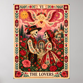 Die Liebenden Tarotkarte Kunst Dia de los Muertos Poster