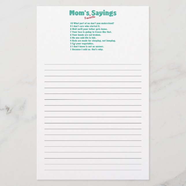 Die LieblingsRedewendungen der Mama auf Geschenken Briefpapier (Vorderseite)