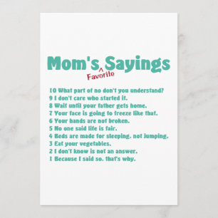 Die LieblingsRedewendungen der Mama auf Geschenken Einladung