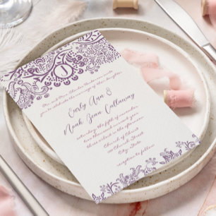 Die Lila Liebesvögel Damask Monogramm Hochzeiten Einladung