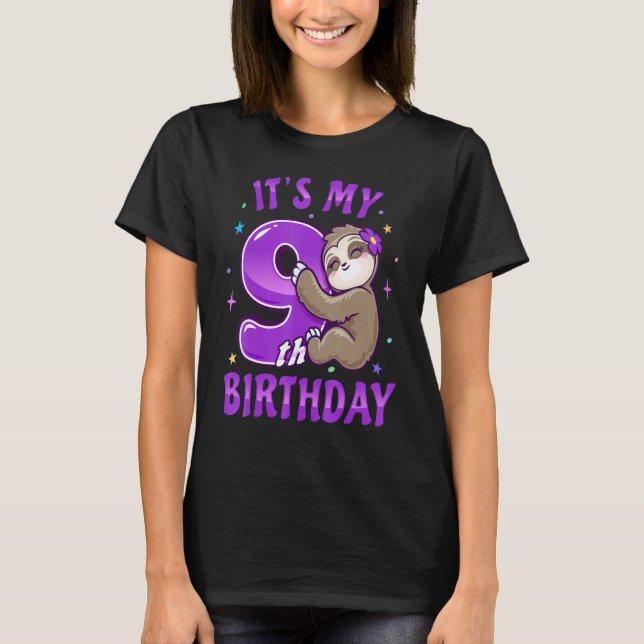Die Lila Sloth Girl Nine Bday T-Shirt (Vorderseite)