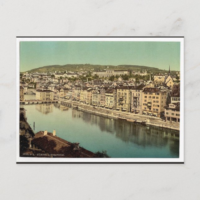 Die Limmatquay, mit Polytechnic, Zürich, Schweiz Postkarte (Vorderseite)