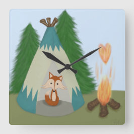Die Lone Fox Illustration Quadratische Wanduhr