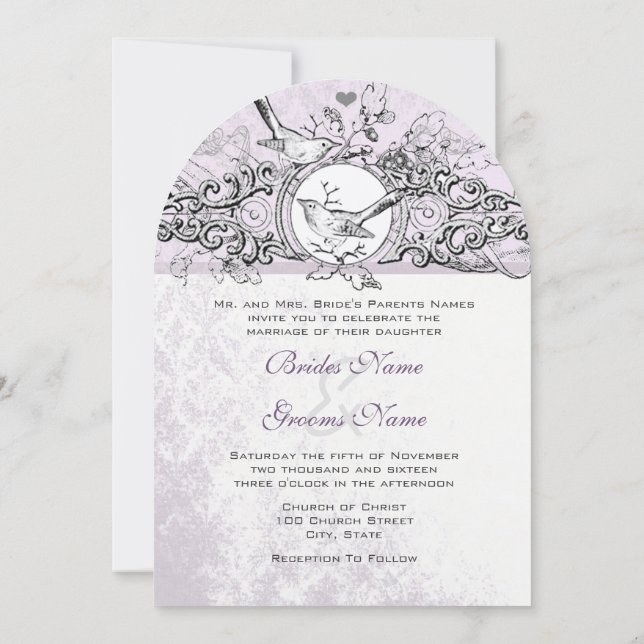 Die Love Bird Lavender Scroll Wedding Einladung (Rückseite)