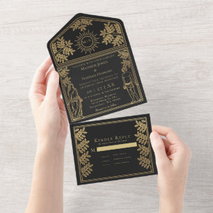Die Lovers Black Gold Tarot Karte Hochzeitseinladu