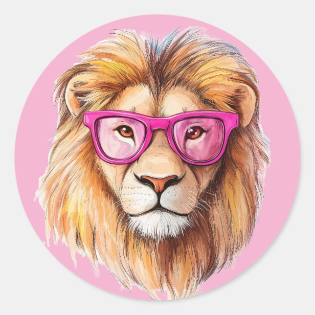 Die Löwe mit rosa Brille hellrosa BG Sticker (Vorderseite)