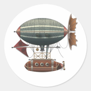 Die Luftschiff Aleutian Steampunk-Flugmaschine Runder Aufkleber