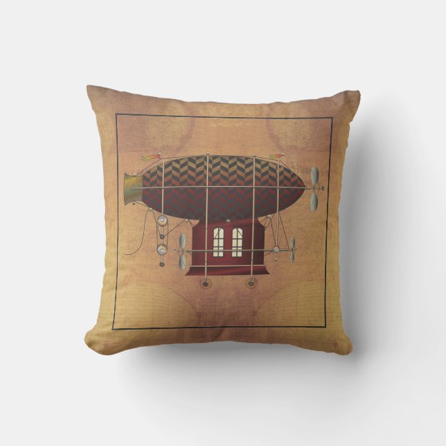 Die Luftschiff-zierliche Rouge Steampunk Kissen (Vorderseite)
