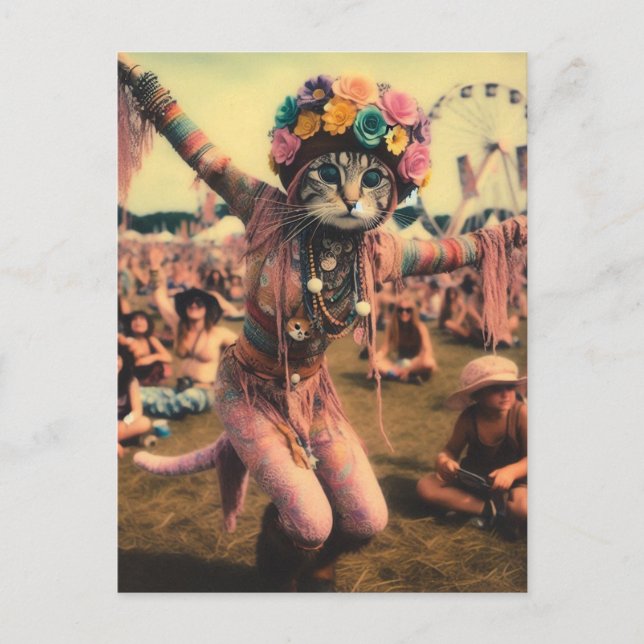 Die lustige Hippie Kitty Postcard Postkarte (Vorderseite)