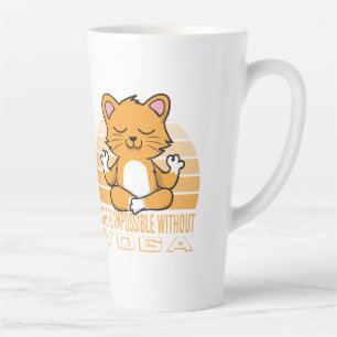 Die lustige niedliche Katze, die Yoga macht. Milchtasse
