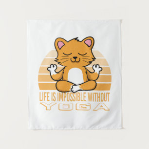 Die lustige niedliche Katze, die Yoga macht. Wandteppich