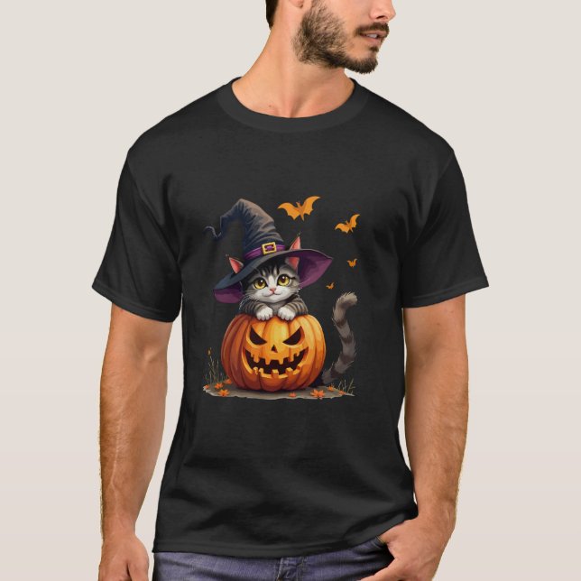 Die lustige Niedliche Katze in KürbisHalloween Hex T-Shirt (Vorderseite)
