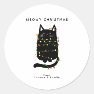 Die lustige schwarze Katze hat sich im Weihnachtsl Runder Aufkleber