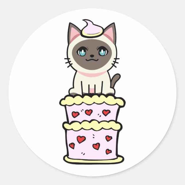 Die lustige siamesische Katze springt aus einem Ku Runder Aufkleber (Vorderseite)