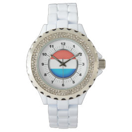 Die luxemburgische Flagge Kristall White Watch Armbanduhr
