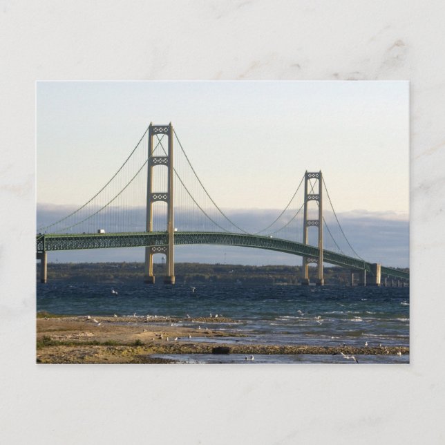 Die Mackinac Brücke, welche die Straßen von 4 Postkarte (Vorderseite)