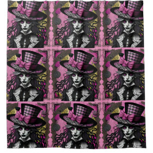 Die Mad Hatter Pink und Black Alice Inspiriert Duschvorhang