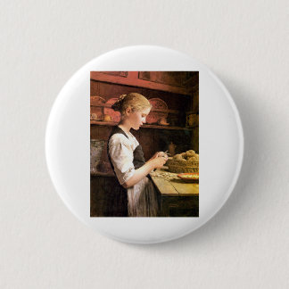 Die Mädchen Kleine Kartoffelschälerin, das Potatos Button