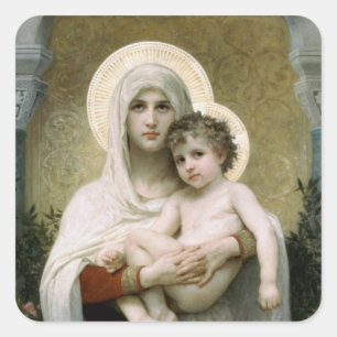 Die Madonna der Rose von Bouguereau (1903) Quadratischer Aufkleber