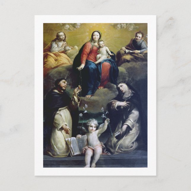 Die Madonna mit dem Rosenkranz mit SS Dominic, Cat Postkarte (Vorderseite)