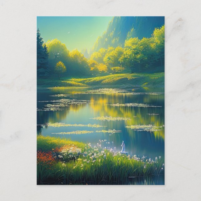 Die Magie des Sonnenaufgangs über der grünen Lands Postkarte (Vorderseite)