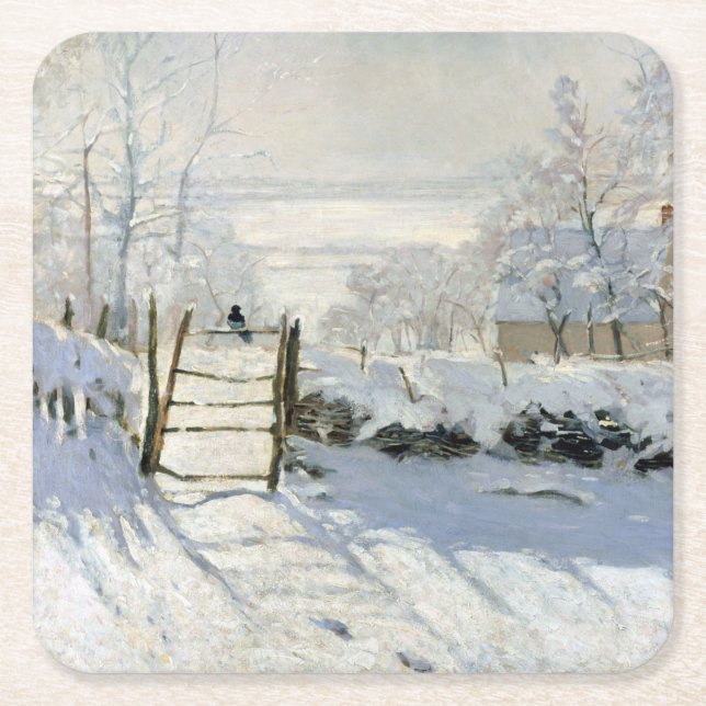 Die Magpie, Monet Rechteckiger Pappuntersetzer (Vorderseite)