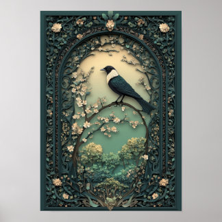 Die Magpie | Waldkunst vom Frühling Poster