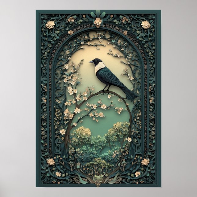 Die Magpie | Waldkunst vom Frühling Poster (Vorne)