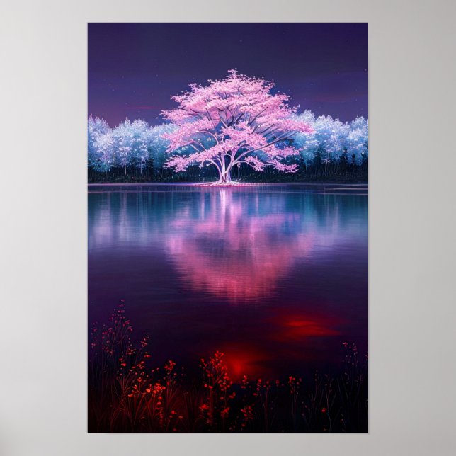 Die majestätische Schönheit blühender Sakura Poster (Vorne)