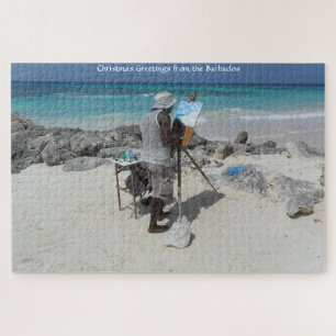 Die Malerin am Strand Barbados. Jigsaw Puzzle