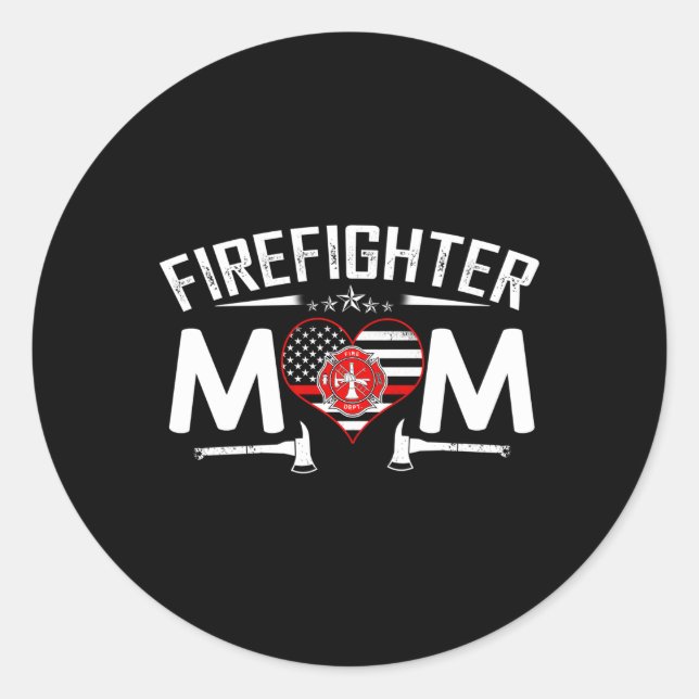 Die Mama des Feuerwehrmanns der dünnen Roten Linie Runder Aufkleber (Vorderseite)