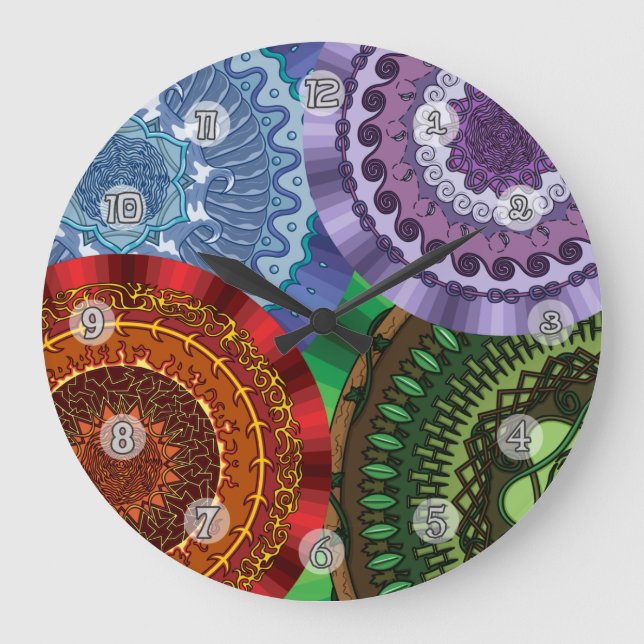 Die Mandalas der Elemente schließen Große Wanduhr (Vorderseite)