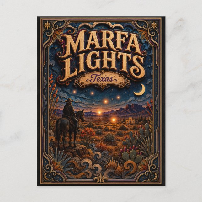 Die Marfa-Lichter Texas Popcut Legends Postkarte (Vorderseite)
