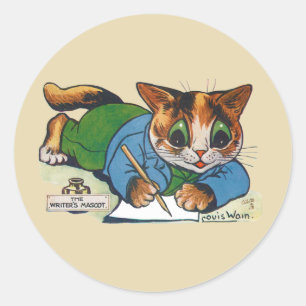 Die Maskottkatze des Schriftstellers, Louis Wain Runder Aufkleber