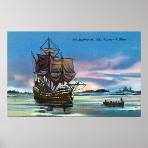 Die Mayflower Landung in 1620 Szene Poster