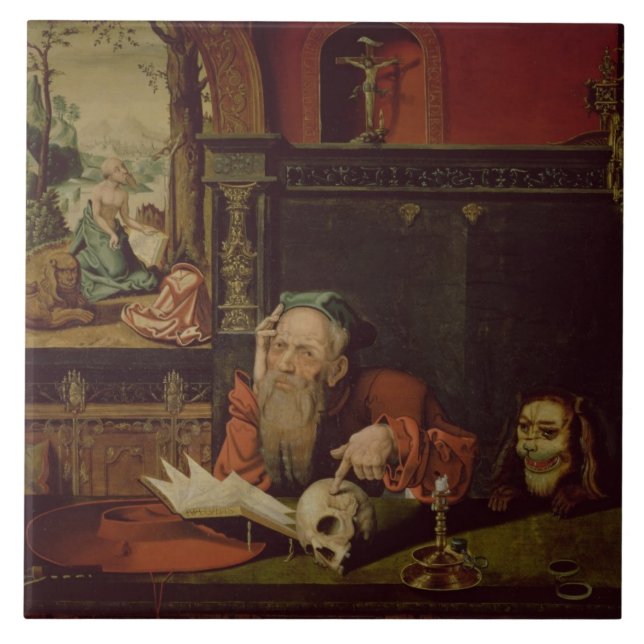 Die Meditation von St Jerome (Öl auf Platte) Fliese (Vorderseite)