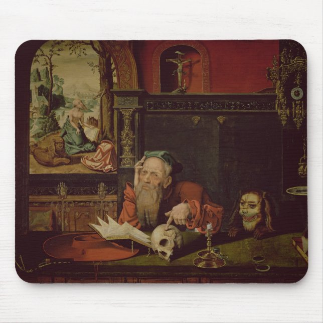 Die Meditation von St Jerome (Öl auf Platte) Mousepad (Vorne)