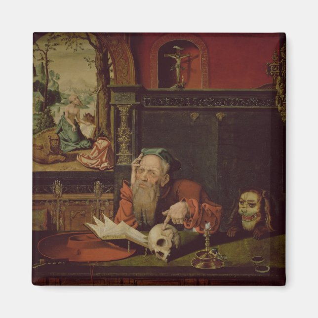Die Meditation von St. Jerome (Öl auf Tafel) Magnet (Vorne)