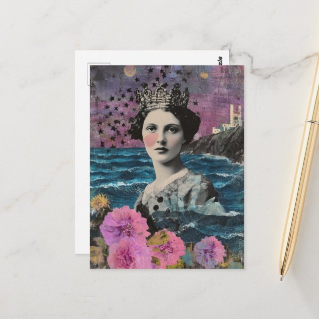 Die Meereskönigin Vintage Collage Postkarte (Vorderseite/Rückseite Beispiel)