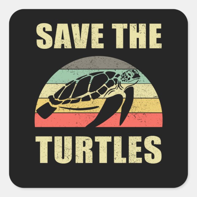 Die Meeresverschmutzung durch Schildkröten gerette Quadratischer Aufkleber (Vorderseite)