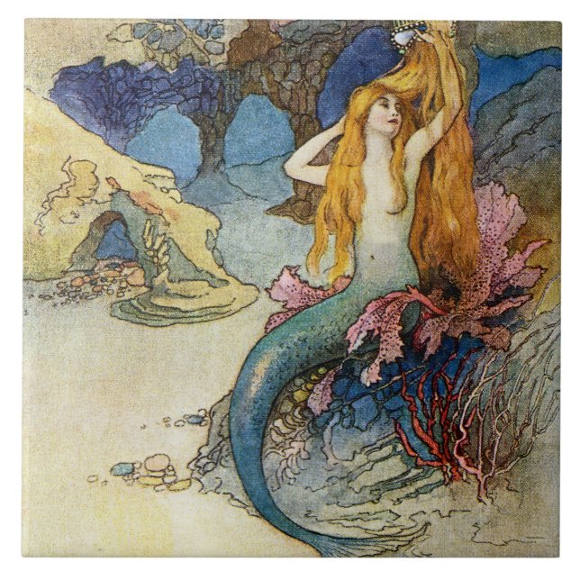„Die Meerjungfrau“ von Warwick Goble Fliese (Vorderseite)