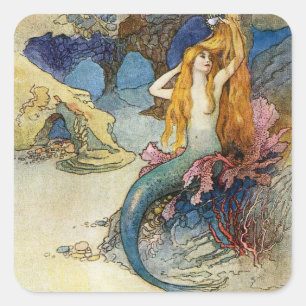 „Die Meerjungfrau“ von Warwick Goble Quadratischer Aufkleber