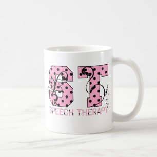 Die meisten Buchstaben sind rosa und schwarze Polk Kaffeetasse