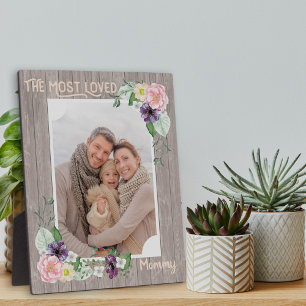 Die meistgeliebte Mama - Rustikale Wasserfarben-Bl Fotoplatte