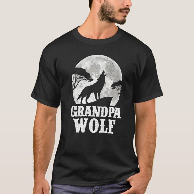 Die Mens-Wölfe heulen auf dem Mond Grandpa-Wolfspa T-Shirt (Vorderseite)