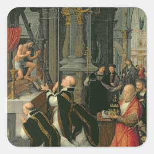 Die Messe St. Gregory (Öl auf Leinwand) Quadratischer Aufkleber