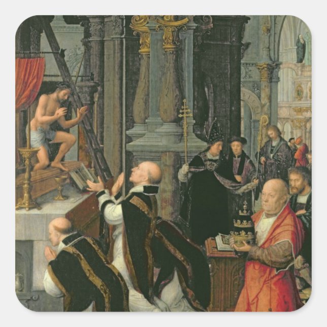 Die Messe St. Gregory (Öl auf Leinwand) Quadratischer Aufkleber (Vorderseite)