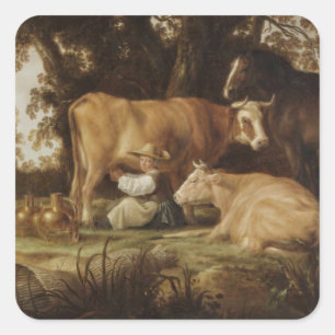 Die Milchmädchen Aelbert Cuyp Quadratischer Aufkleber