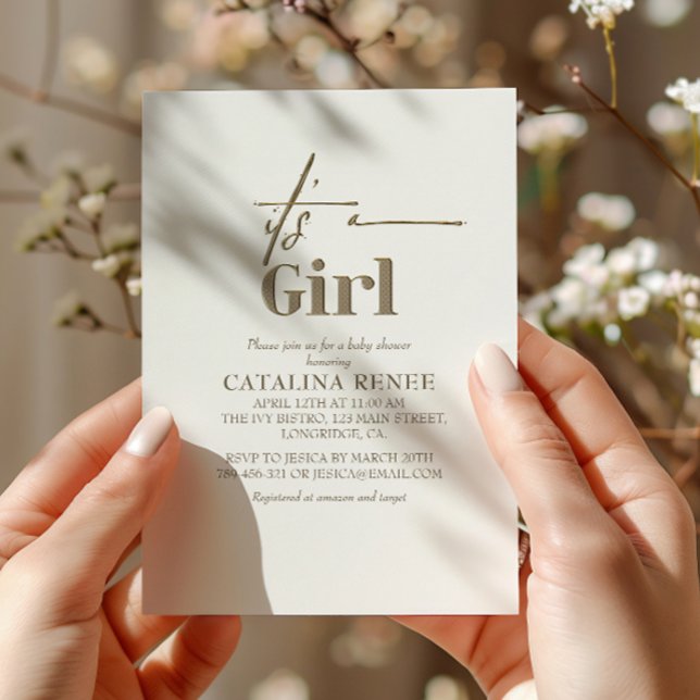 Die Minimalistische Baby-Dusche mit Girl Chic Gold Einladung (Von Creator hochgeladen)